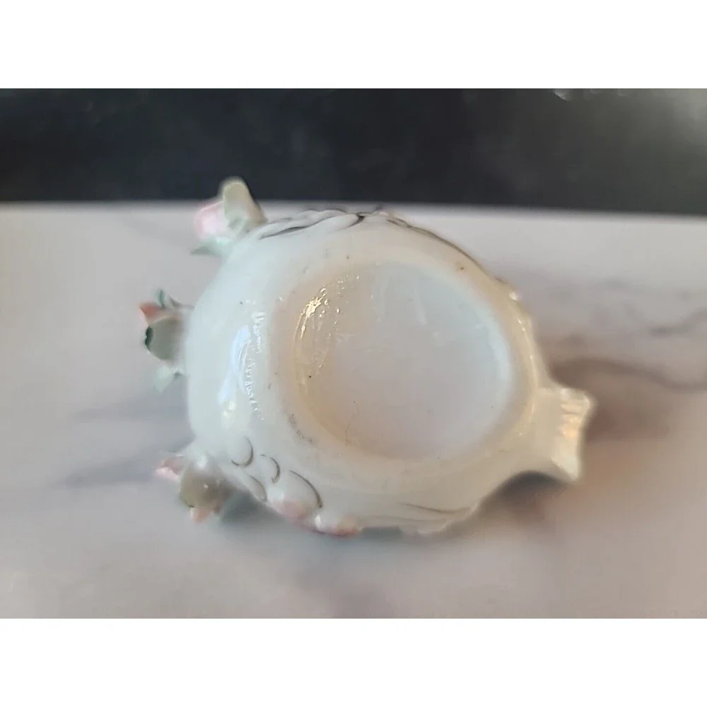Vintage Ceramic Swan Trinket Dish With Capodimonte Flowers
